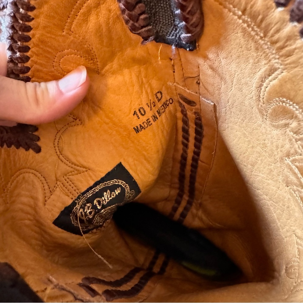 JB Dillon Western Boots tooled leather snipped toe brown braided accent - Picture 7 of 8